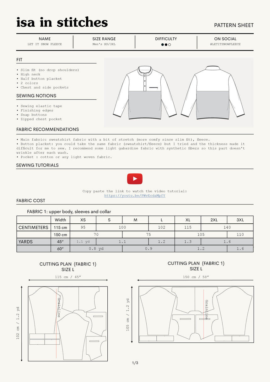 Half snap fleece sweatshirt for men #letitsnow PDF Sewing Pattern