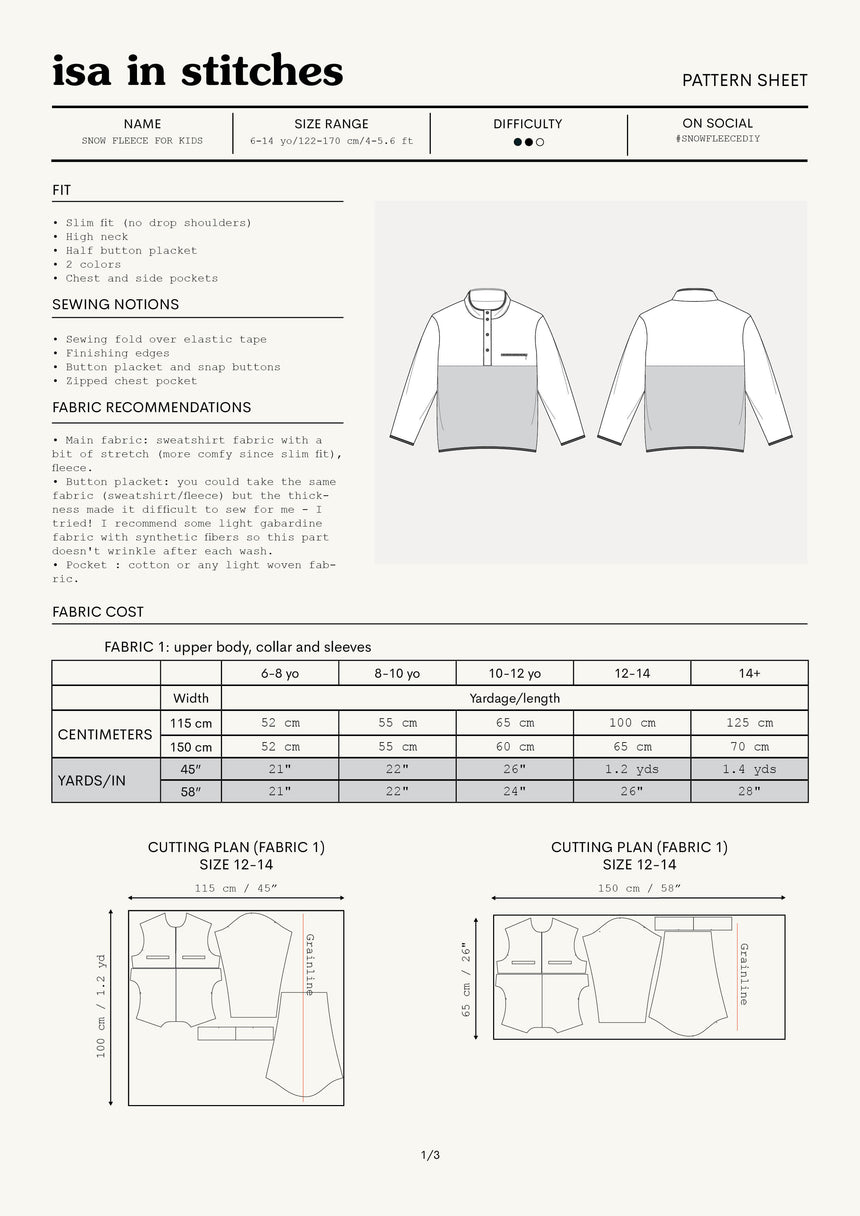 Half Snap Polar Fleece Sweatshirt for Boys 6-14 yo PDF Sewing Pattern