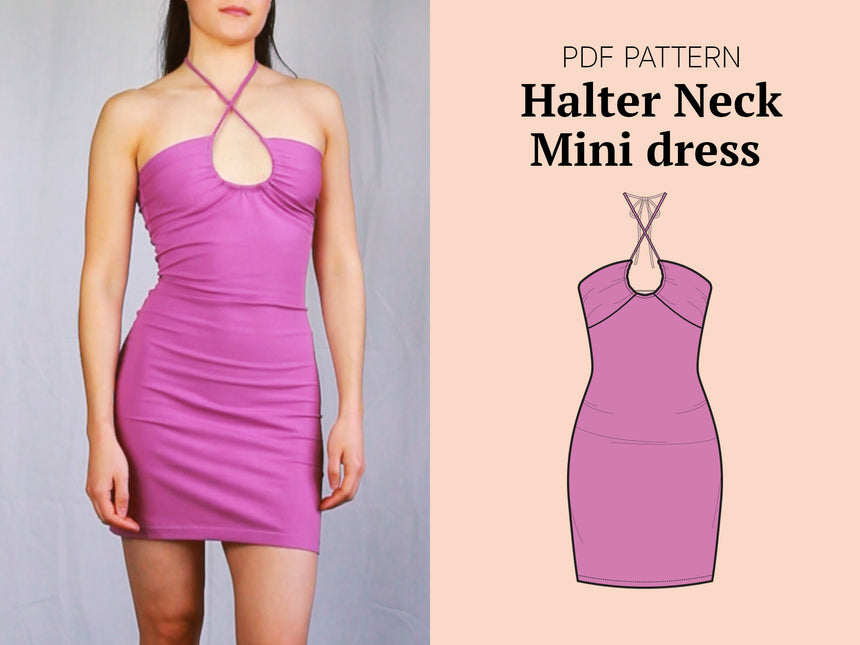 Halter Neck Bodycon Jersey Mini Dress #deltadiydress PDF Sewing Pattern