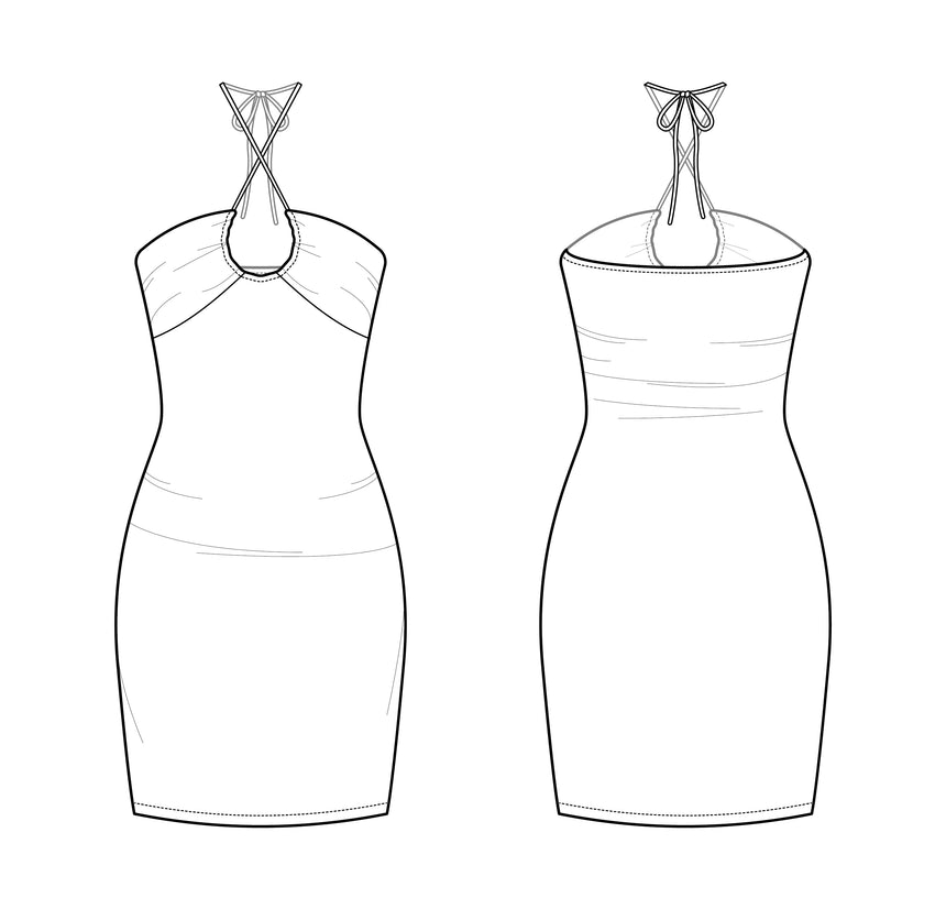 Halter Neck Bodycon Jersey Mini Dress #deltadiydress PDF Sewing Pattern
