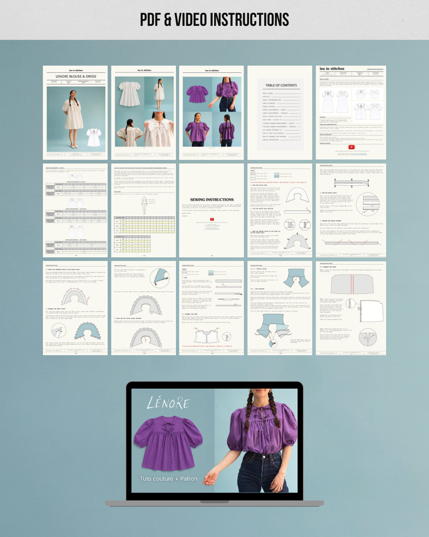 Puff Sleeve Ruffle Collar Blouse & dress Lenore PDF Sewing Pattern