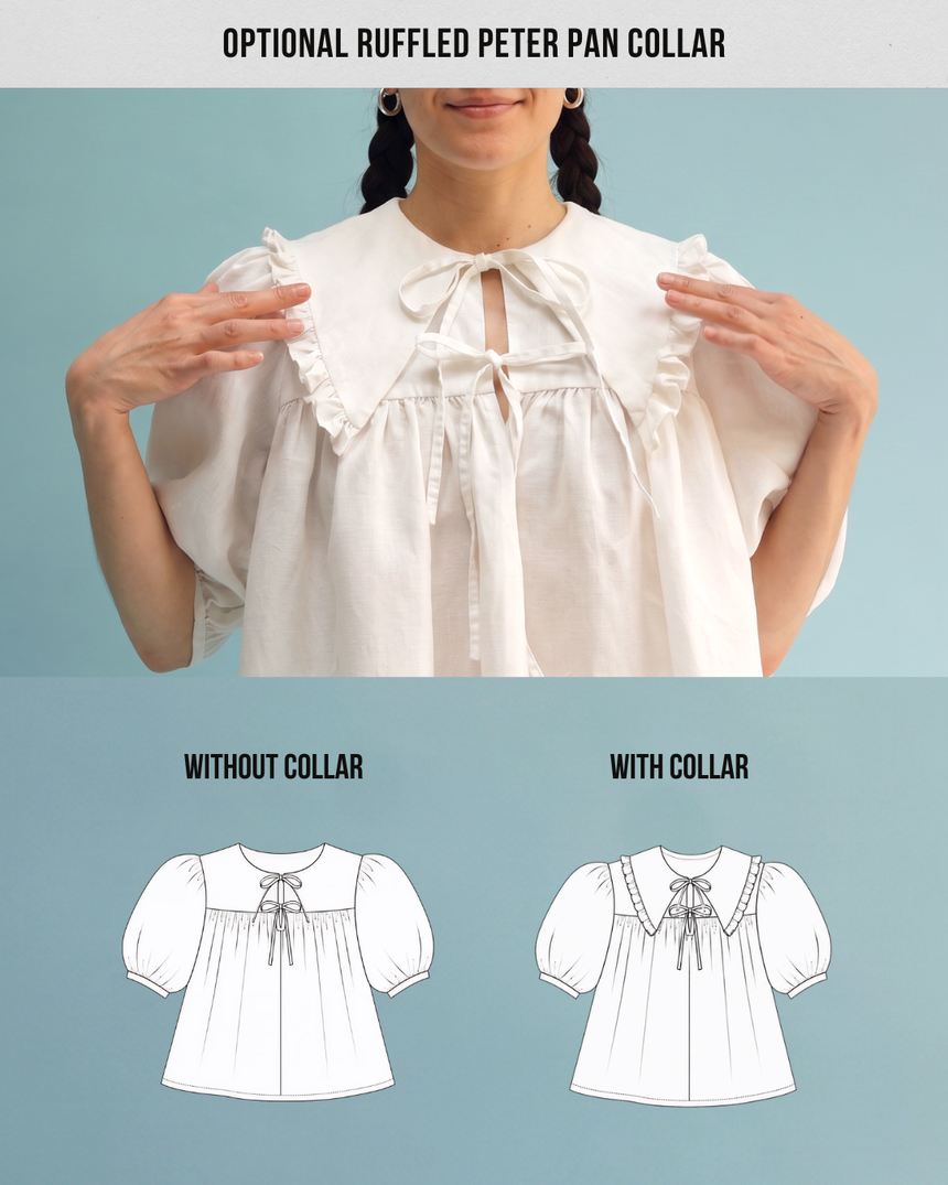 Puff Sleeve Ruffle Collar Blouse & dress Lenore PDF Sewing Pattern