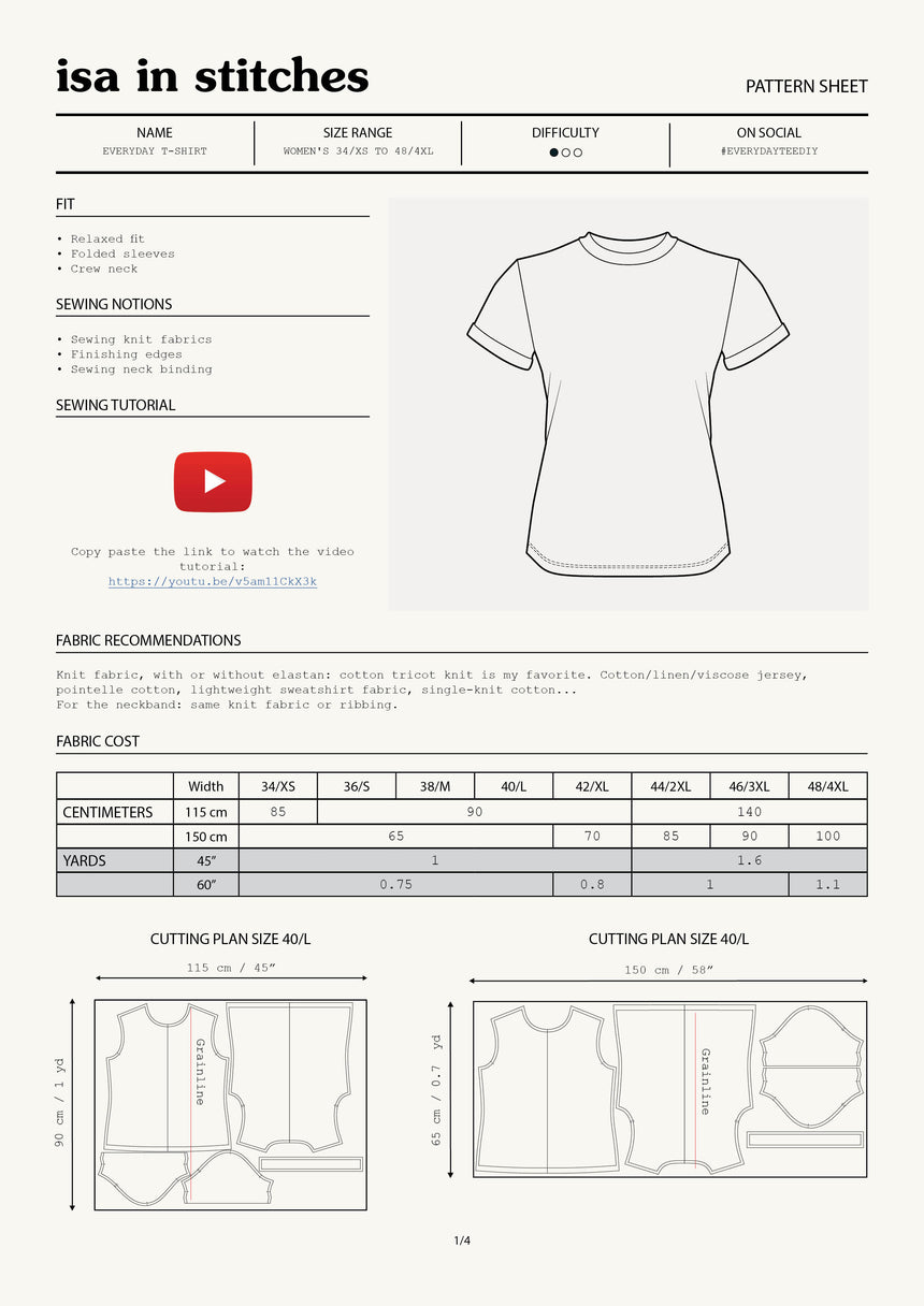 Easy Everyday T-shirt PDF Digital Sewing Pattern