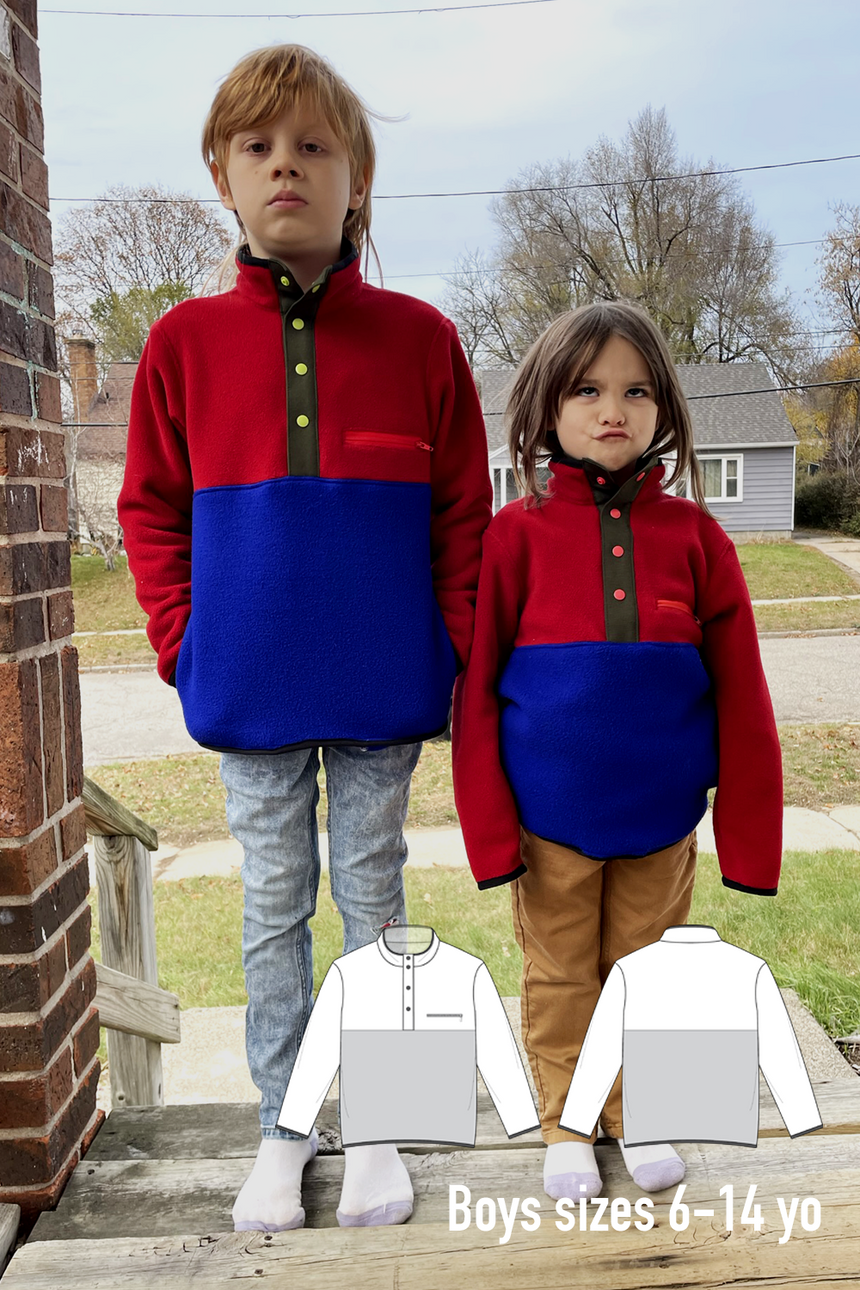 Half Snap Polar Fleece Sweatshirt for Boys 6-14 yo PDF Sewing Pattern