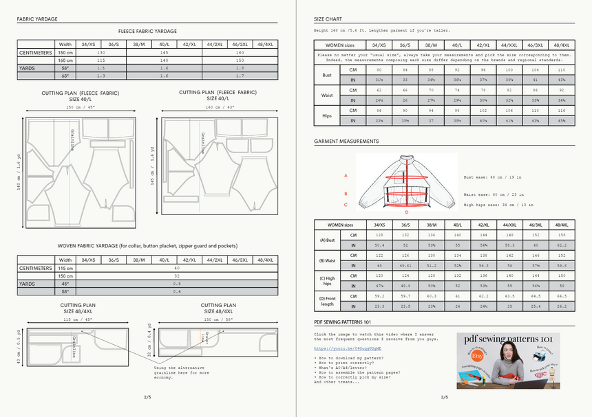 Polar Puff Fleece jacket for women PDF Sewing Pattern