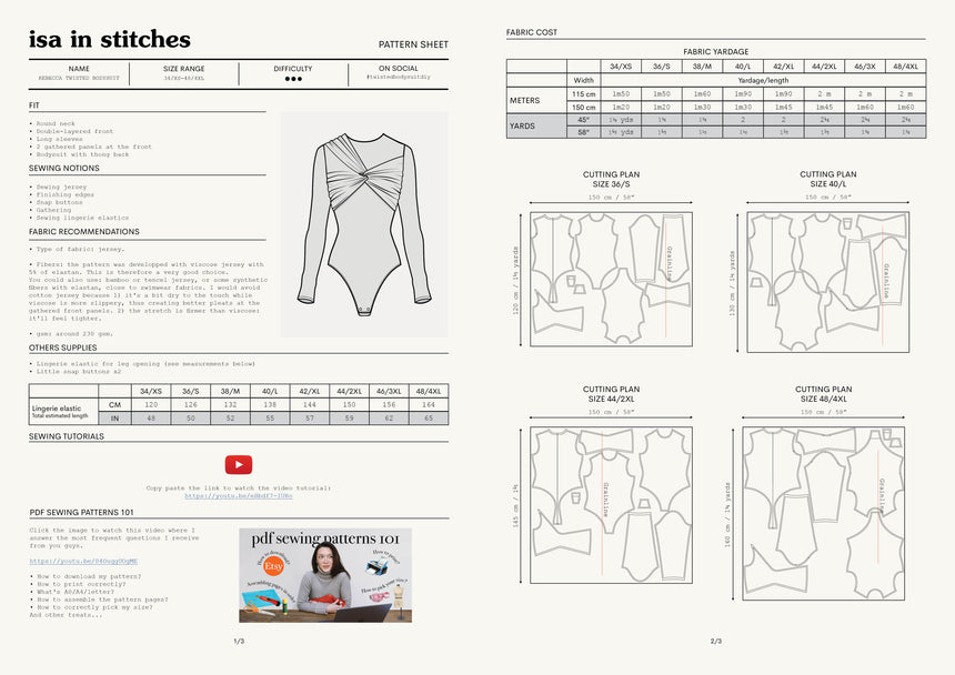Rebecca Twisted Draped Bodysuit PDF Sewing Pattern