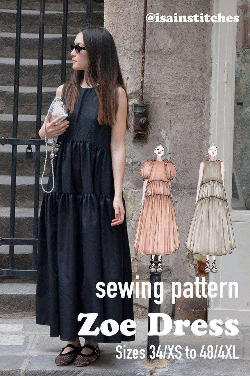 Long Slip On Puff Sleeve Gathered Summer Dress PDF Digital Sewing Pattern