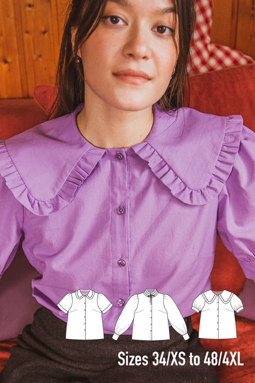 Big collar and puffy sleeves blouse #antoinetteshirt PDF Sewing Pattern