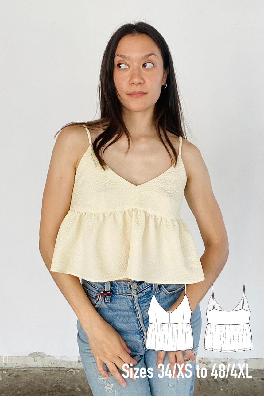 V Neck Peplum Ruffle Cami Top Maggie PDF pattern