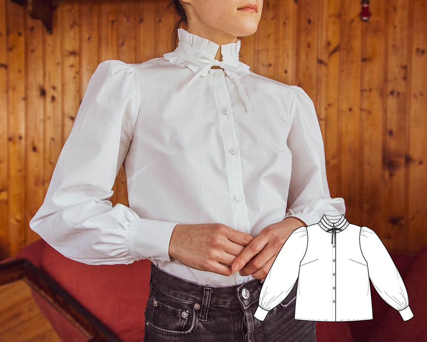 Big collar and puffy sleeves blouse #antoinetteshirt PDF Sewing Pattern