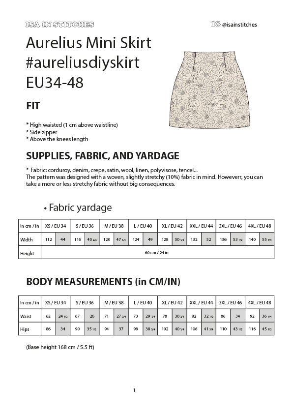 Mini Skirt #aureliusdiyskirt PDF Sewing Pattern