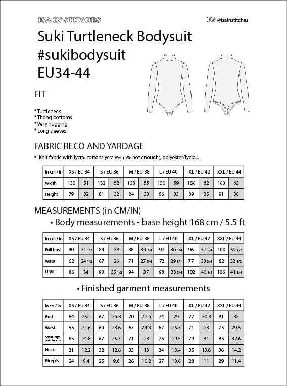 Turtleneck bodysuit #sukibodysuit PDF Sewing Pattern